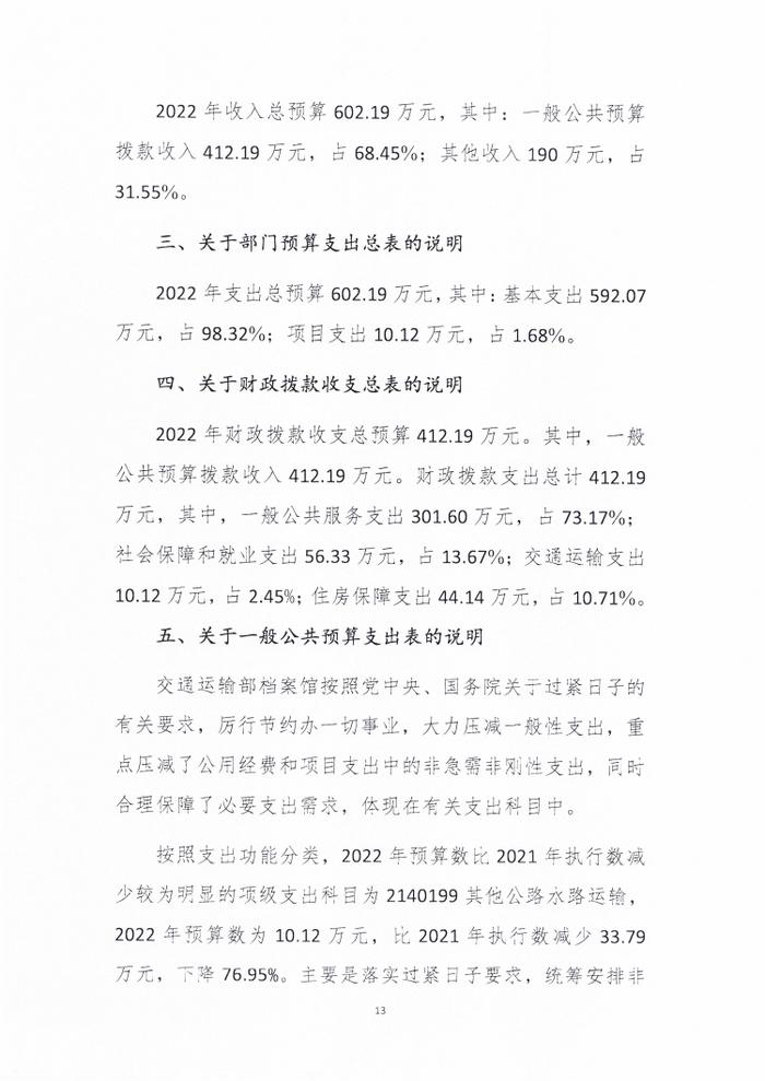 交通运输部档案馆2022年度部门预算