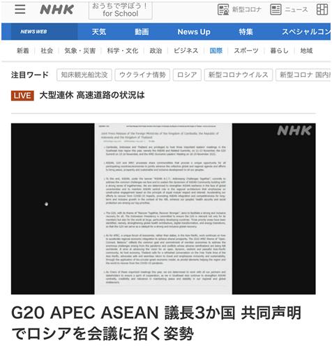 G20、东盟、APEC主办国发联合声明，日媒解读：意思是会邀俄参会
