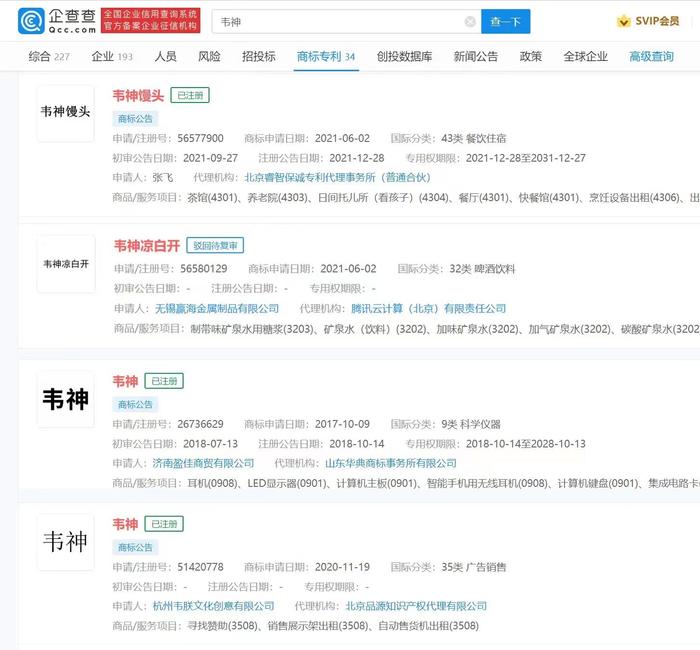 韦东奕相关商标被抢注，范围覆盖多个行业，律师：他本人可申请无效