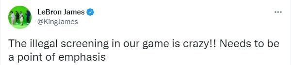 这是说谁呢？詹姆斯发推：比赛里的非法掩护太疯狂了！需要注意下