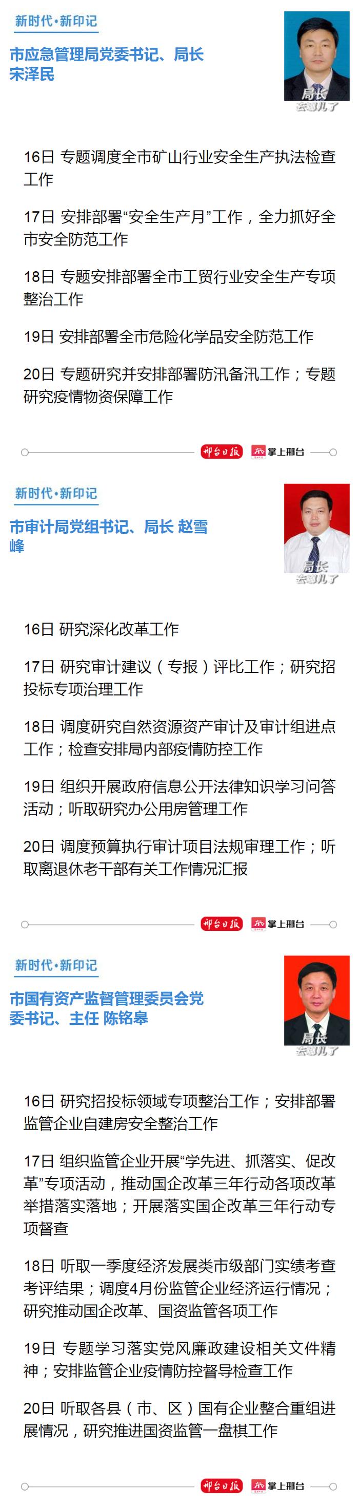 公开晾晒工作！邢台20个县（市、区）委书记、市直单位主要负责同志上周（5月16日-5月22日）主要工作