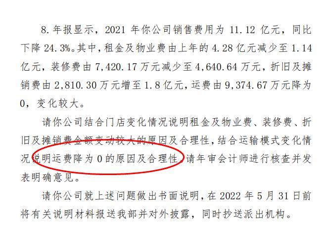 美邦服饰2021年运费突然从上年的9300多万元降为0元：深交所要求年审会计师核查