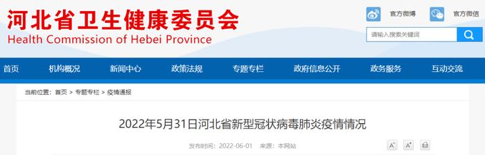 2022年5月31日河北省新型冠状病毒肺炎疫情情况