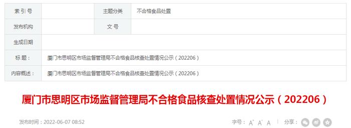 厦门市思明区市场监管局公示青尖椒、韭菜等抽检不合格食品核查处置情况