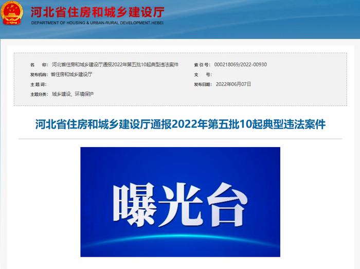 这些企业违法肢解发包、擅自预售商品房！河北住建厅通报2022年第五批典型违法案件