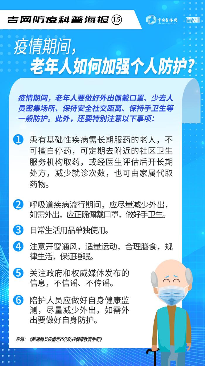 吉网防疫科普海报⑮丨疫情期间，老年人如何加强个人防护？