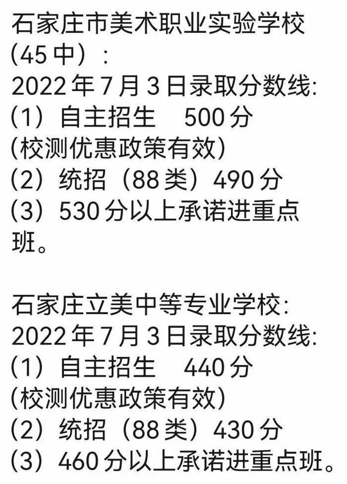 石家庄市多所高中预估分数线、收费情况（参考）