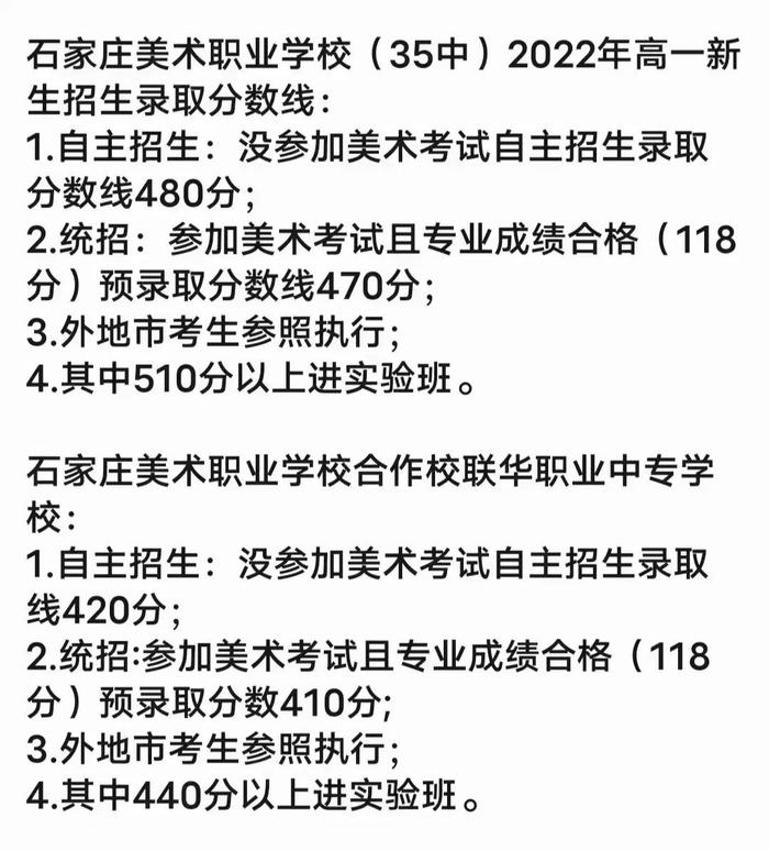 石家庄市多所高中预估分数线、收费情况（参考）