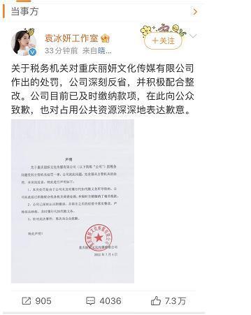 一关联公司偷税被罚，女艺人工作室道歉