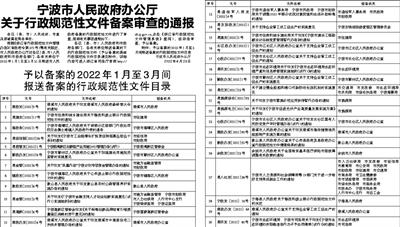 宁波市人民政府办公厅 关于行政规范性文件备案审查的通报