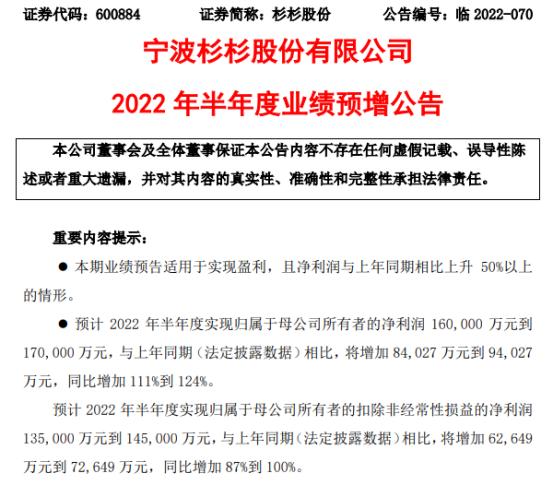 杉杉股份2022年上半年预计净利16亿-17亿同比增加111%-124% 偏光片业务增长