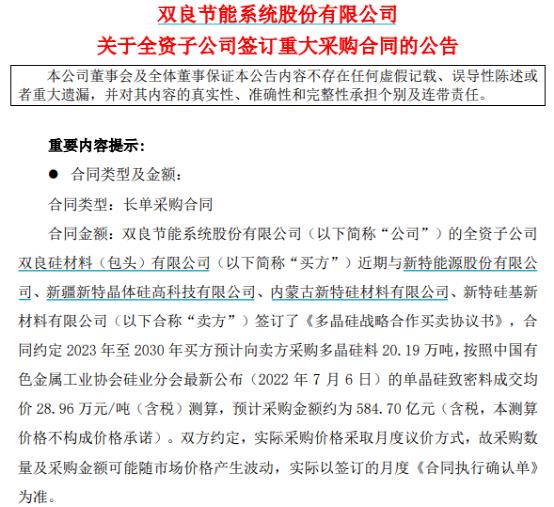 硅料赛道出现史上罕见一幕 特变电工与双良节能580亿大订单