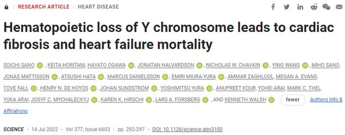 Science：为什么男性比女性寿命短？竟是因为Y染色体丢失