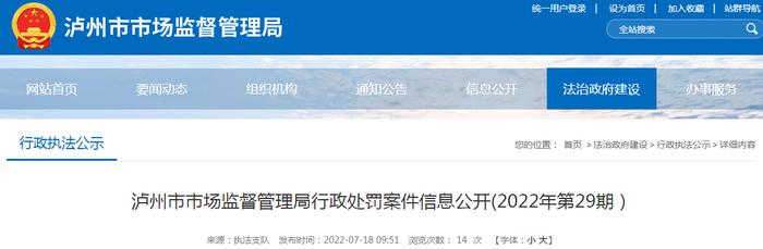 四川省泸州市市场监管局关于合江县白米镇卫生院的行政处罚信息