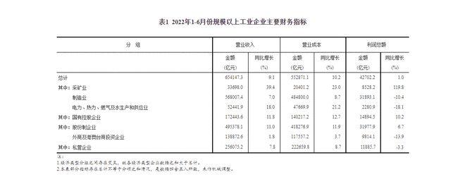 1-6月全国规模以上工业企业利润增长1.0% 41个行业中16个利润增长