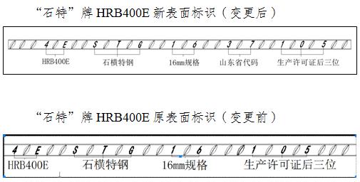 关于同意石横特钢集团有限公司变更螺纹钢表面标识的公告