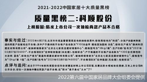 科顺股份“打折”上榜“2021-2022中国家居十大质量黑榜”