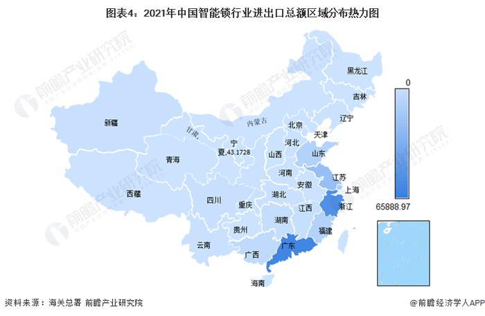 2022年中国智能锁行业进出口贸易区域分布情况 美国为最大贸易伙伴、广东为最大贸易区域【组图】