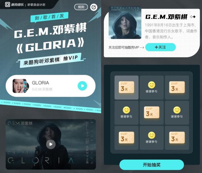 酷狗上线邓紫棋新专辑先行曲《GLORIA》及MV 用音乐开启爱的《启示录》