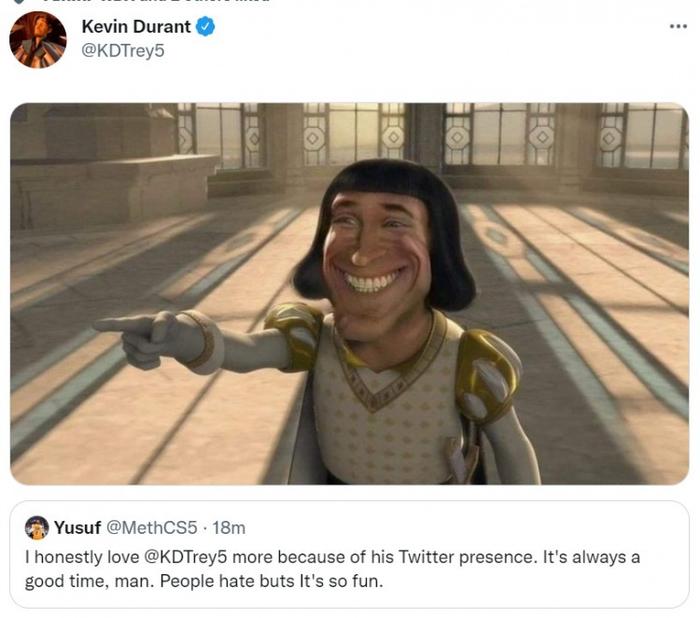 网友：我真爱KD更多因为他在推特上的存在 杜兰特回复大笑图片