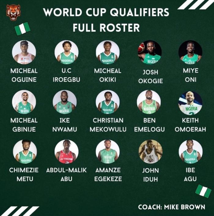 尼日利亚男篮公布世预赛名单 迈克-布朗带队&奥科吉和梅图入选