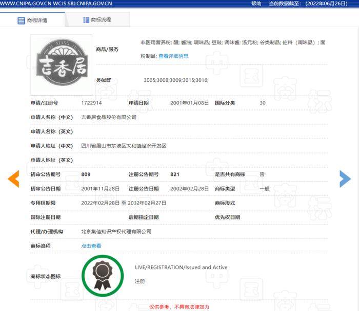 “吉香煌JIXIANGHUANG及图”商标涉嫌恶意申请注册被驳