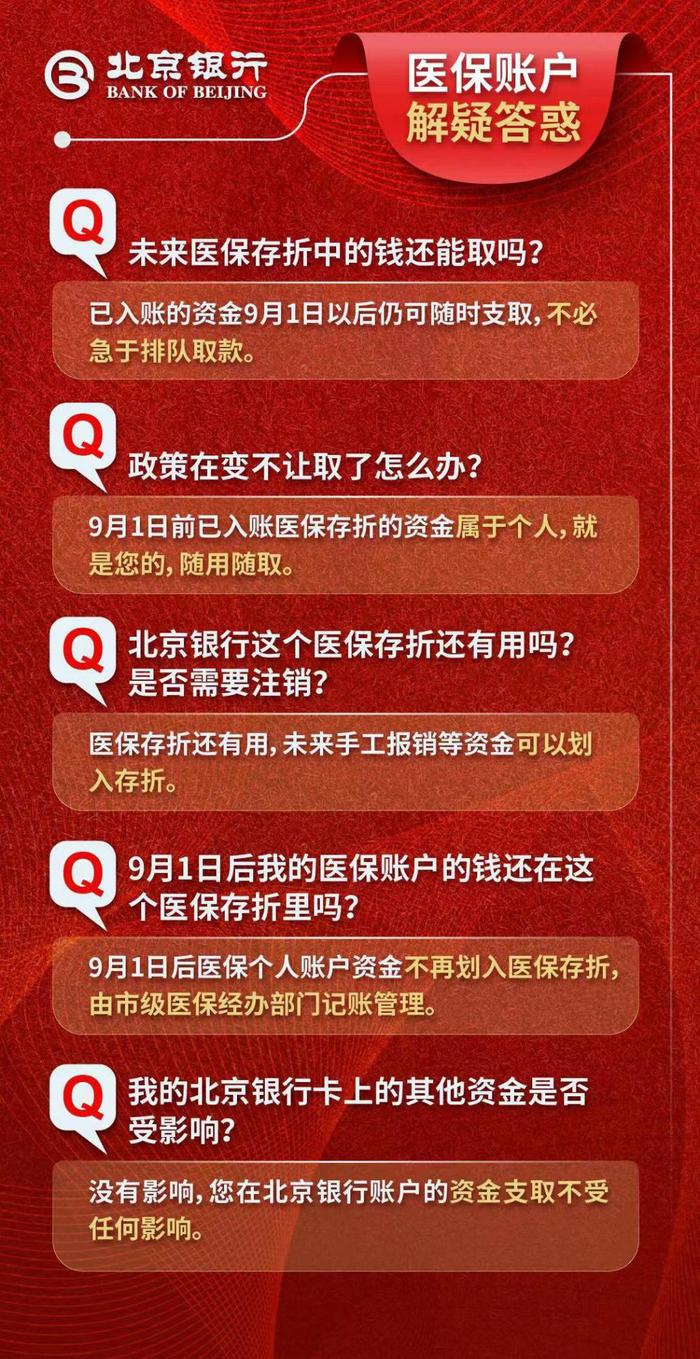 无需集中排队！北京银行：9月1日前已入账医保存折资金随用随取