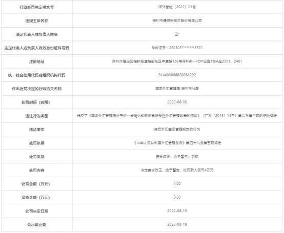 德明利违反外汇登记管理规定被处罚 上月上市募5.3亿