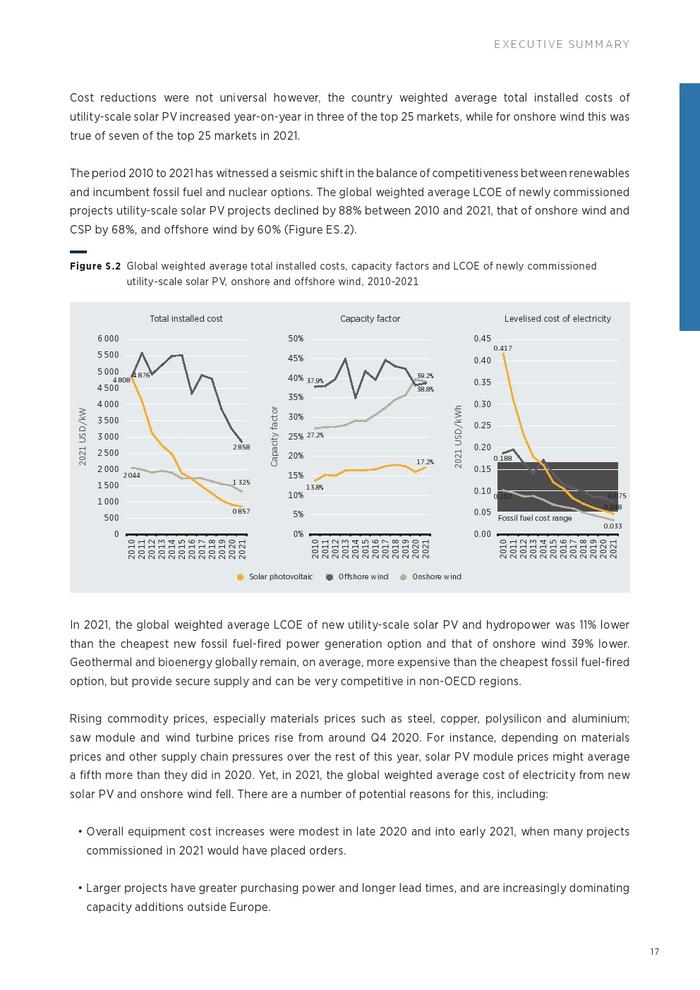 IRENA：2021年可再生能源发电成本报告