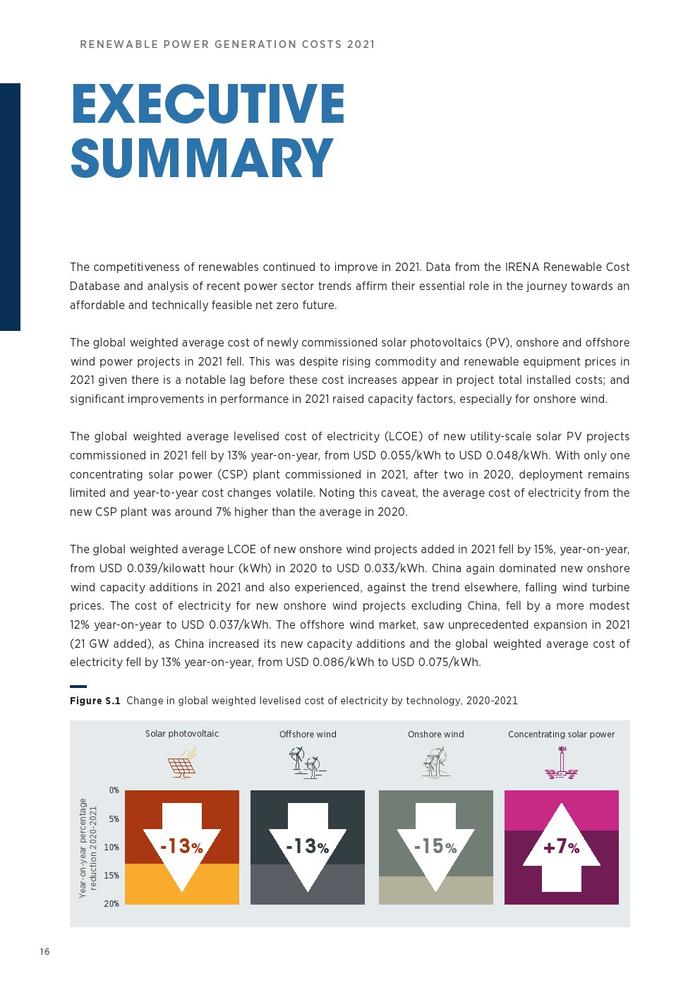 IRENA：2021年可再生能源发电成本报告