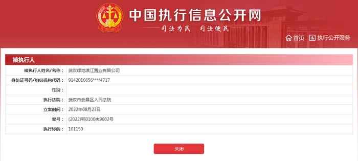 武汉绿地滨江置业有限公司新增3条被执行人信息  执行标的合计68万余元