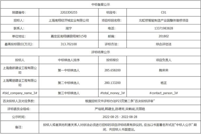 北虹桥智能制造产业园整体维修项目(中标公示)