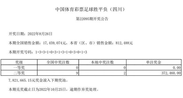 中国体育彩票8月26日开奖结果