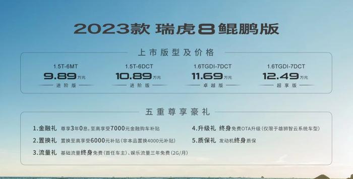 售价9.89万元起 2023款奇瑞瑞虎8鲲鹏版上市