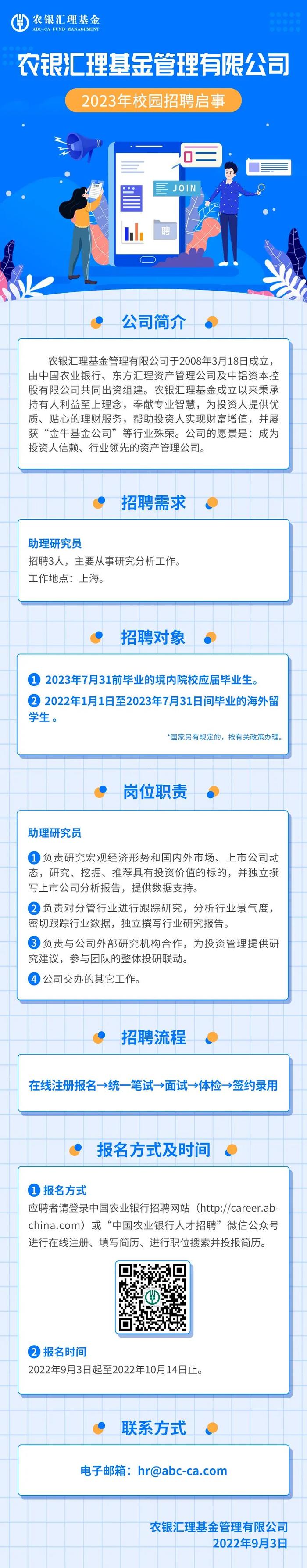 农银汇理基金管理有限公司2023年校园招聘