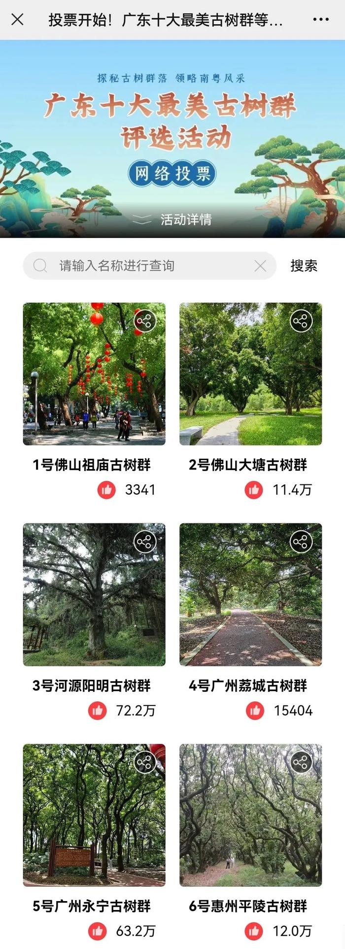 “广东十大最美古树群” 评选活动网络投票结束，河源古树群排名第一