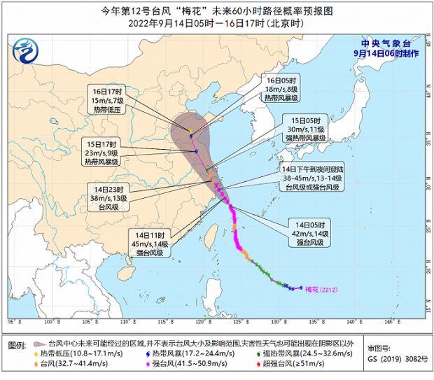 台风橙色预警：“梅花”将于今日下午至夜间在浙江温岭到舟山一带沿海地区登陆