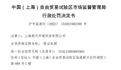 上海朗天环境科技发布虚假广告被处罚