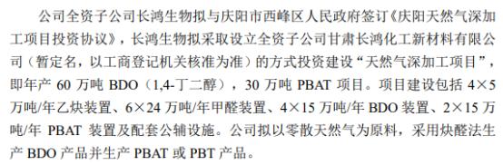 长鸿高科拟采取设立全资子公司的方式投资建设天然气深加工项目 项目总投资112亿