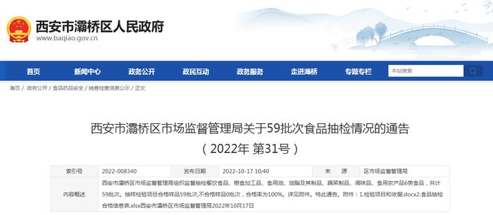 西安市灞桥区市场监管局抽检6批次粮食加工品全部合格