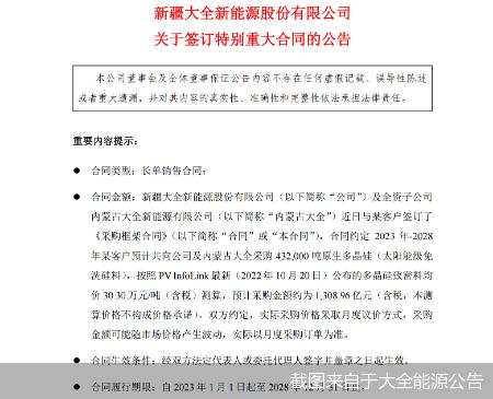 大单不断！大全能源疑似牵手TCL中环 双方预测金额却差逾一倍