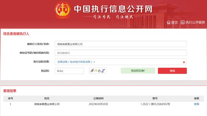 湖南维景置业有限公司新增1条被执行人信息  执行标的8万余元