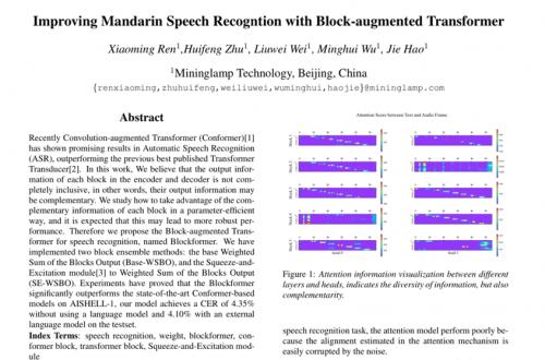 明略科技Blockformer语音识别模型在AISHELL-1测试集上取得SOTA结果