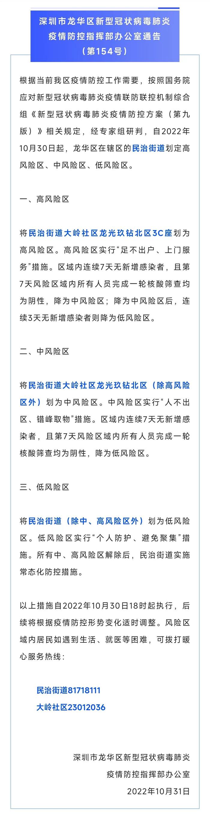 广东深圳龙华区多地划定高、中、低风险区