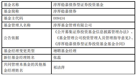 淳厚稳嘉债券淳厚稳悦淳厚稳惠债券增聘基金经理张蕊