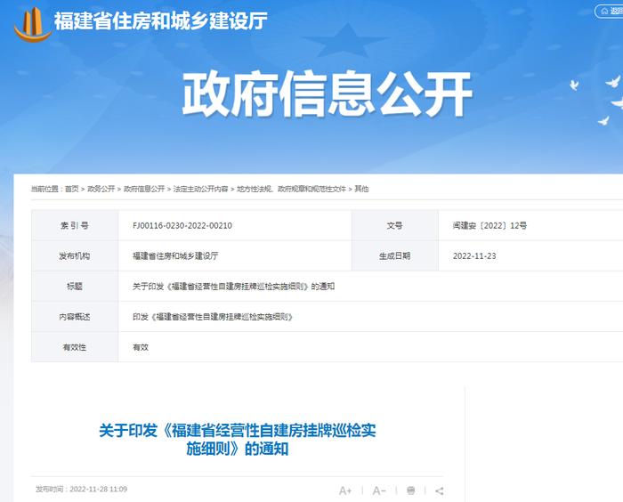 《福建省经营性自建房挂牌巡检实施细则》印发