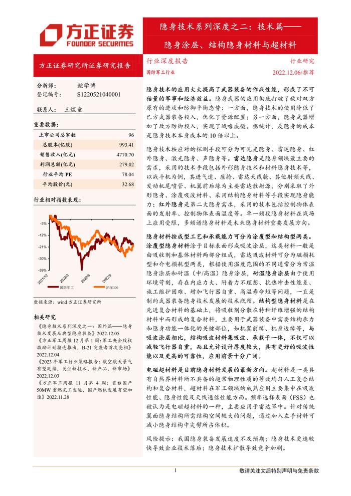 【方正军工】隐身技术系列深度之二：技术篇——隐身涂层、结构隐身材料与超材料