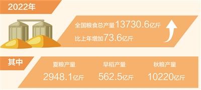 2022年全国粮食产量稳中有增（新数据 新看点） 连续8年稳定在1.3万亿斤以上