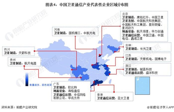 卫星通信产业园区分布图:华北区域分布最多
