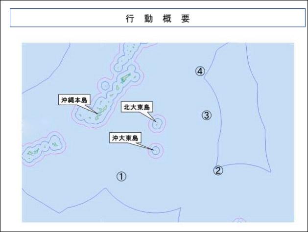 辽宁舰编队航迹图,①:17日,②:18日,③:19日,④:20日 图自统合幕僚监部网站(有修改)
